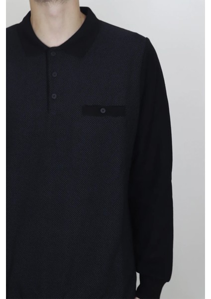 Fistan Store Erkek Desenli Klasik Kesim Rahat Kalıp Polo Yaka Tek Cepli Kışlık Kazak
