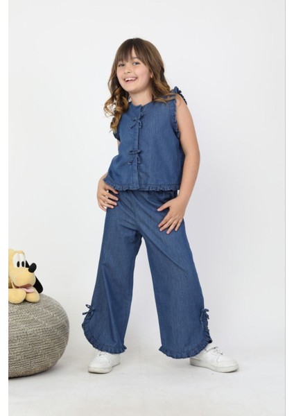 Fiyonk Detaylı Kız Çocuk 2 li takım - Lacivert