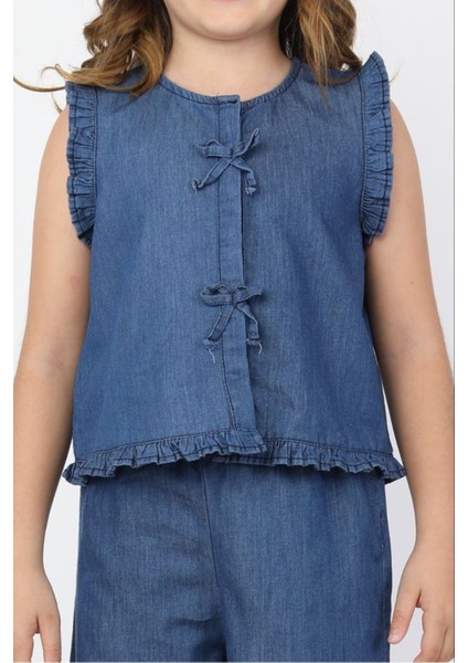 Fiyonk Detaylı Kız Çocuk 2 li takım - Lacivert modelleri