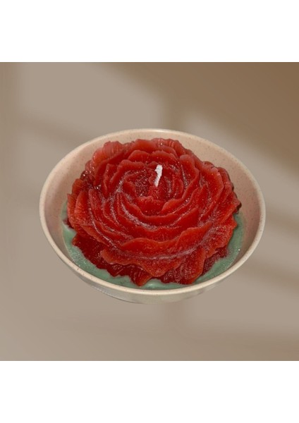 Büyük Boy El Yapımı Gül Desenli Kokulu Mum - Beyaz Gül | 18X9 cm | Doğal Soya Wax Katmanlı