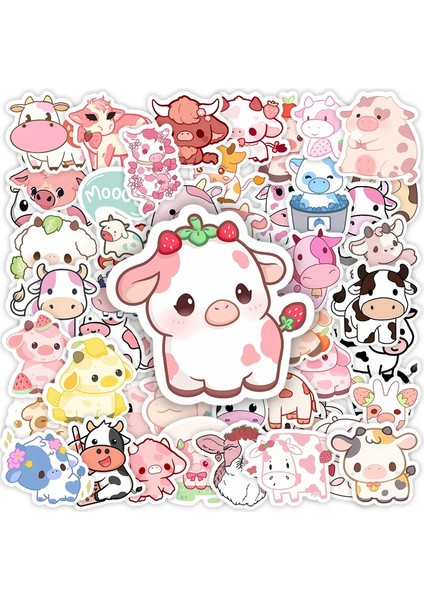Kawaii Sevimli Çizgi Film Pembe Inek Çıkartmaları Diy Hediye Dekoratif Grafiti Çıkartma Telefon Bagajı Dizüstü Bilgisayar Şişe Notları Su Geçirmez Renk: 50PCS (Yurt Dışından)