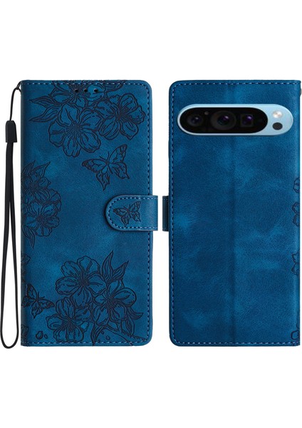 Google Pixel 9 Kılıfı Kelebek Çiçek Tasarım Cilt Dokunuşlu Deri Cüzdan Telefon Kılıfı (Yurt Dışından)