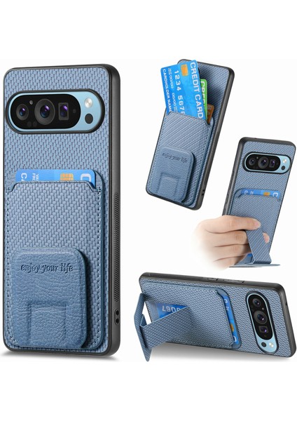 Google Pixel 9/pixel 9 Pro Kılıf Kart Tutucu Karbon Fiber Doku Deri Kaplamalı Tpu Telefon Kılıfı (Yurt Dışından)