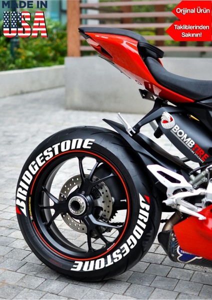Motorsiklet Lastik Yazısı Sticker Arma Şerit 2.5 cm 4 Adet (Made In Usa) Bombtire® Orijinal Ürün