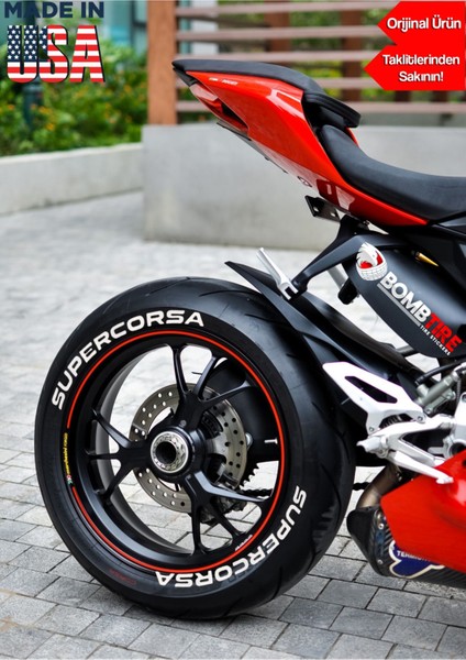 Motorsiklet Lastik Yazısı Supercorsa Sticker 1.9 cm 4 Adet (Made In Usa) ® Orijinal Ürün
