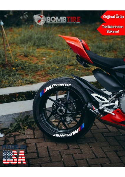 M Power Motosiklet ve Otomobil Lastik Yazısı 4 Adet 2.5 cm (Made In Usa) ®