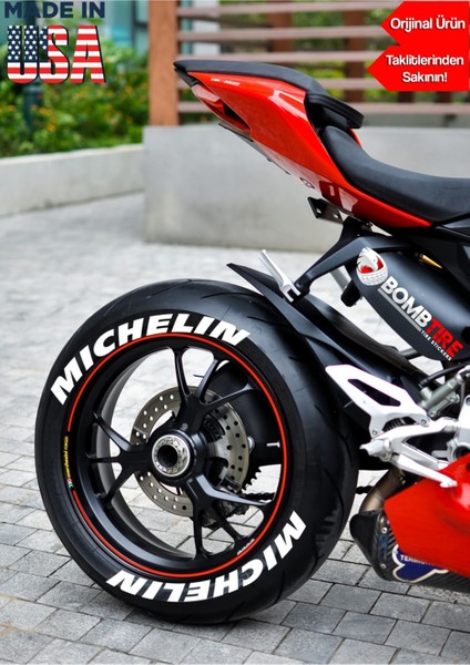Motorsiklet Lastik Yazısı Sticker Arma Şerit 2.5 cm 4 Adet (Made In Usa) Bombtire® Orijinal Ürün