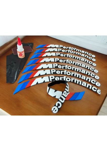 M Performance Motorsiklet ve Otomobil Araç Lastik Yazısı 2.5 cm 8 Adet Yapıştırıcı Arma Sticker