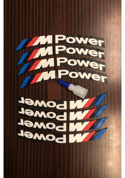 M Power Motorsiklet Lastik Yazısı 2.5 cm 8 Adet Tutkal Beyaz Lastik Yanağı Sticker Arma