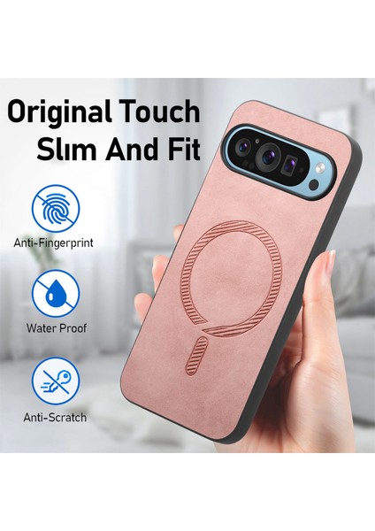 Google Pixel 9 Pro/pixel 9 Deri Arka Kılıf Magsafe Skin-Touch Telefon Kılıfı ile Uyumlu (Yurt Dışından)