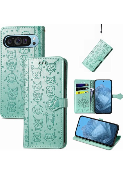 Google Pixel 10 Pro/ Pixel 10/ Pixel 9 Pro/ Pixel 9 Kılıf Deri Cüzdan Kapaklı Telefon Kılıfı Sevimli Kedi Köpek Desenli (Yurt Dışından)