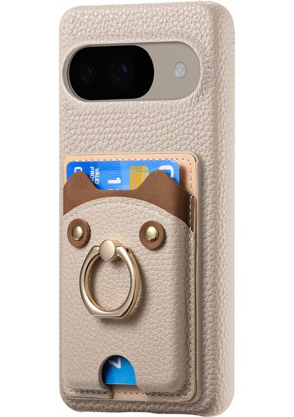 Google Pixel 9/ Pixel 9 Pro Kılıfı Sevimli Ayı Tasarımı Pu Deri + Tpu Kart Tutucu Telefon Kılıfı (Yurt Dışından)