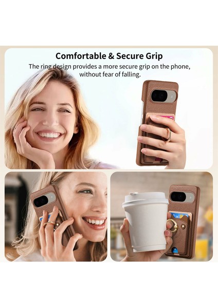 Google Pixel 9/ Pixel 9 Pro Kılıfı Sevimli Ayı Tasarımı Pu Deri + Tpu Kart Tutucu Telefon Kılıfı (Yurt Dışından)