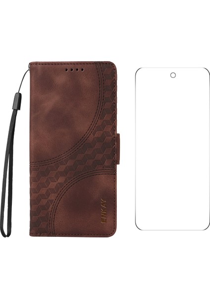 Google Pixel 9 Pro Cüzdan Kılıfı Enkay Imprint Pu Deri Telefon Standı Kılıfı Temperli Camlı (Yurt Dışından)