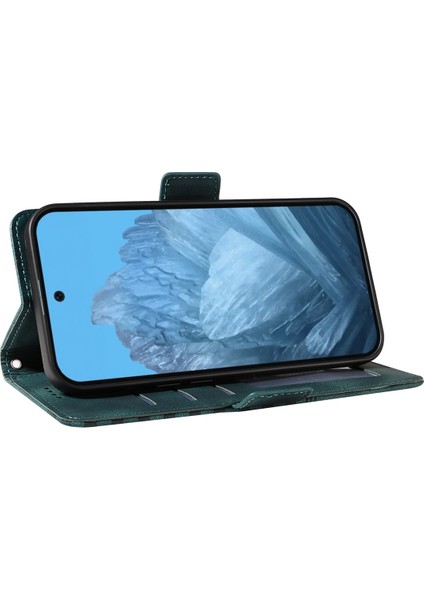 Google Pixel 9 Pro Cüzdan Kılıfı Enkay Imprint Pu Deri Telefon Standı Kılıfı Temperli Camlı (Yurt Dışından)
