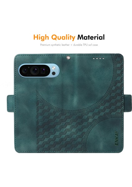 Google Pixel 9 Pro Cüzdan Kılıfı Enkay Imprint Pu Deri Telefon Standı Kılıfı Temperli Camlı (Yurt Dışından)