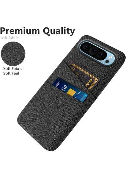 Google Pixel 9/ Pixel 9 Pro Telefon Kılıfı 2 Kart Tutucu Kumaş Doku Arka Kapak (Yurt Dışından)