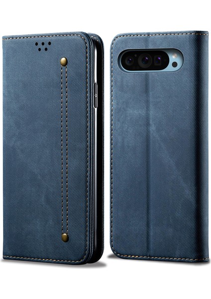 Google Pixel 9/pixel 9 Pro Kılıfı Kot Kumaş Dokusu Çizilmez Deri Standlı Telefon Kılıfı (Yurt Dışından)