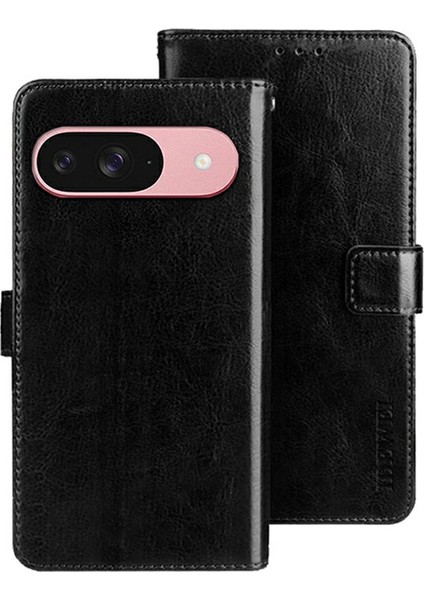 Google Pixel 9/ Pixel 9 Pro Stand Kılıf Crazy Horse Doku Deri Telefon Kılıfı (Yurt Dışından)