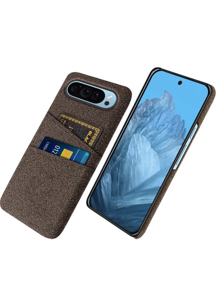 Google Pixel 9/ Pixel 9 Pro Telefon Kılıfı 2 Kart Tutucu Kumaş Doku Arka Kapak (Yurt Dışından)