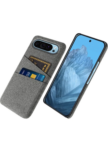 Google Pixel 9/ Pixel 9 Pro Telefon Kılıfı 2 Kart Tutucu Kumaş Doku Arka Kapak (Yurt Dışından)