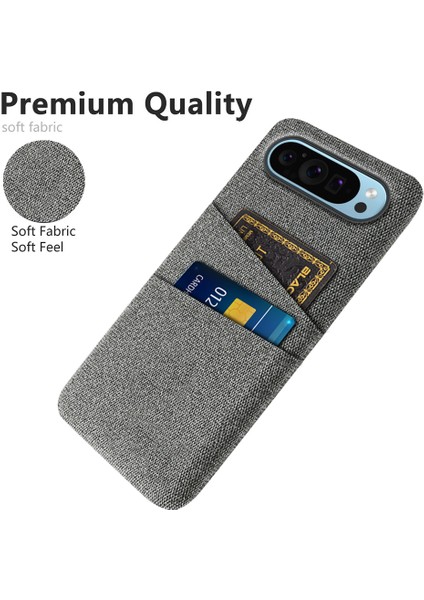 Google Pixel 9/ Pixel 9 Pro Telefon Kılıfı 2 Kart Tutucu Kumaş Doku Arka Kapak (Yurt Dışından)