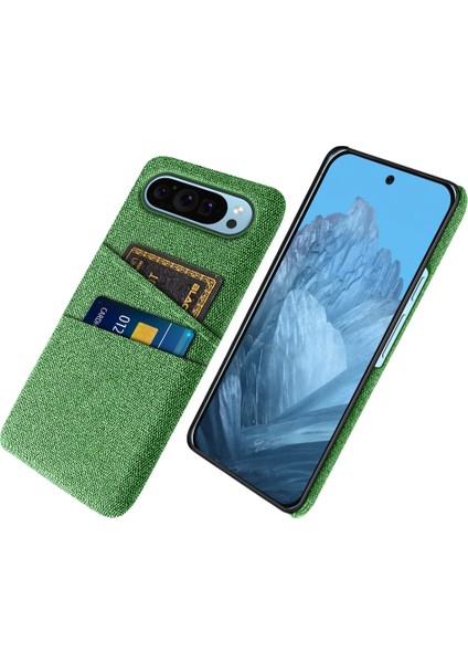 Google Pixel 9/ Pixel 9 Pro Telefon Kılıfı 2 Kart Tutucu Kumaş Doku Arka Kapak (Yurt Dışından)