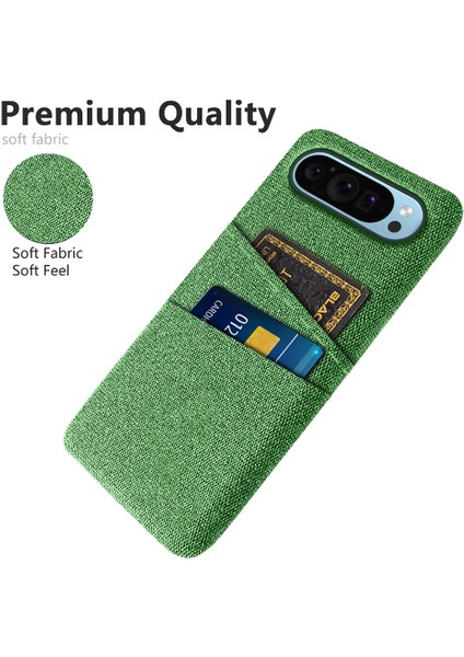 Google Pixel 9/ Pixel 9 Pro Telefon Kılıfı 2 Kart Tutucu Kumaş Doku Arka Kapak (Yurt Dışından)