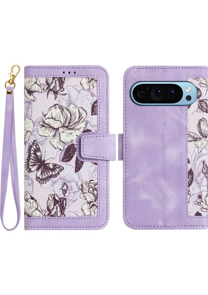 Google Pixel 9/pixel 9 Pro Telefon Kılıfı Çiçek Desenli Pu Deri Kılıf Kart Tutucu ve Standlı (Yurt Dışından)
