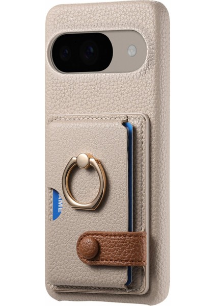 Google Pixel 9/ Pixel 9 Pro Kılıf Halka Tutucu Destek Standı Kart Yuvası Deri Telefon Arka Kapağı (Yurt Dışından)