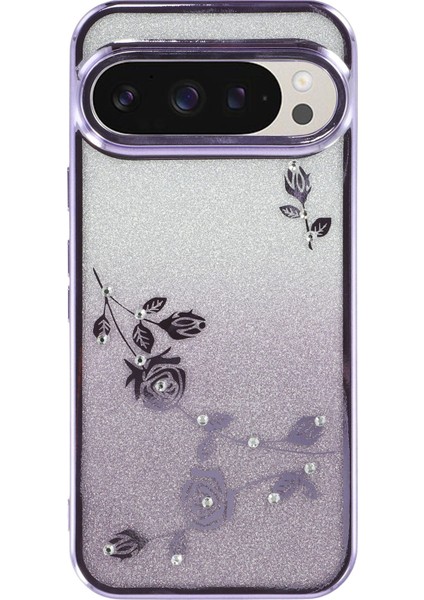 Google Pixel 9 Pro Kılıfı Tpu Kapak Yapay Elmas Çiçek Telefon Koruyucu Degrade Renk Tasarımı (Yurt Dışından)