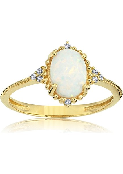 Beyaz Oval Taşlı Prenses Gümüş Yüzük-Opal Taşlı Prenses Tasarım Yüzük-Hediye Gümüş Yüzük