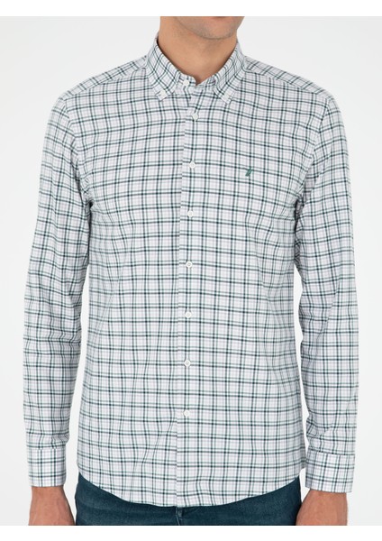 Erkek Haki Slim Fit Pamuklu Kareli Gömlek 50291318-VR027