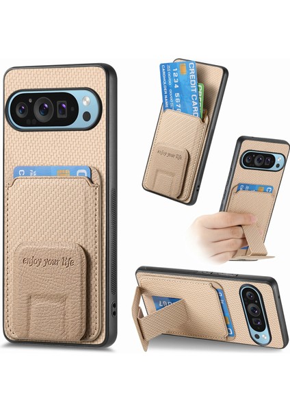 Google Pixel 9/pixel 9 Pro Kılıf Kart Tutucu Karbon Fiber Doku Deri Kaplamalı Tpu Telefon Kılıfı (Yurt Dışından)