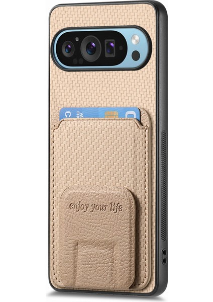 Google Pixel 9/pixel 9 Pro Kılıf Kart Tutucu Karbon Fiber Doku Deri Kaplamalı Tpu Telefon Kılıfı (Yurt Dışından)
