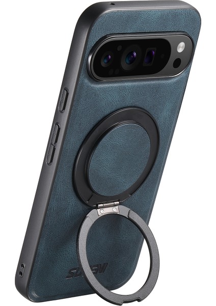 Google Pixel 9/ Pixel 9 Pro Kılıfı Magsafe Mumlu Dokulu Döner Ayaklı Deri Telefon Arka Kapağı ile Uyumlu (Yurt Dışından)