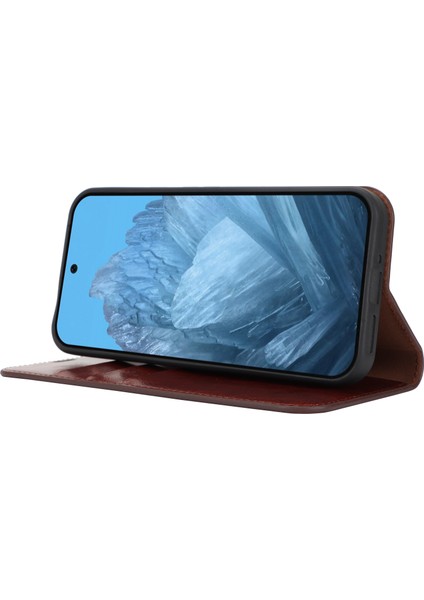 Google Pixel 9/ Pixel 9 Pro Kılıfı Crazy Horse Dokulu Bölünmüş Deri Cüzdan Telefon Kılıfı (Yurt Dışından)