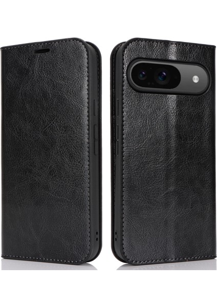 Google Pixel 9/ Pixel 9 Pro Kılıfı Crazy Horse Dokulu Bölünmüş Deri Cüzdan Telefon Kılıfı (Yurt Dışından)