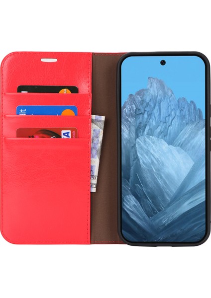 Google Pixel 9/ Pixel 9 Pro Kılıfı Crazy Horse Dokulu Bölünmüş Deri Cüzdan Telefon Kılıfı (Yurt Dışından)