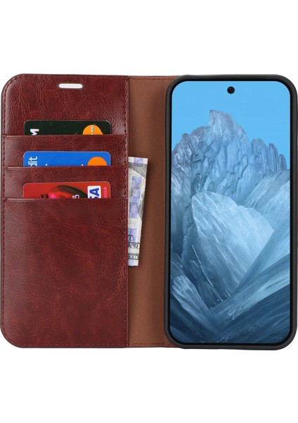 Google Pixel 9/ Pixel 9 Pro Kılıfı Crazy Horse Dokulu Bölünmüş Deri Cüzdan Telefon Kılıfı (Yurt Dışından)