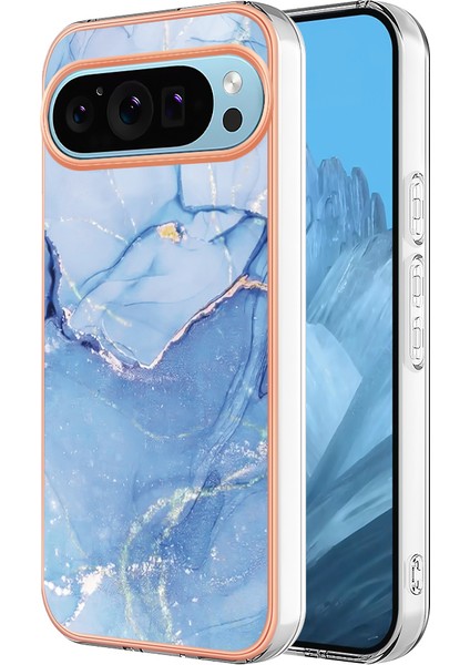 Google Pixel 9/pixel 9 Pro Tpu Mermer Desenli Kılıf Galvanik Kenar Telefon Kılıfı (Yurt Dışından)