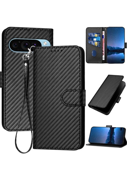 Google Pixel 9/ Pixel 9 Pro Telefon Kılıfı Cüzdan Karbon Fiber Doku Pu Deri Telefon Kılıfı (Yurt Dışından)