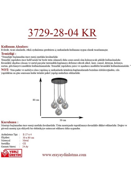 Ery 3729-28-04 4 Lü Krom Sarkıt Avize