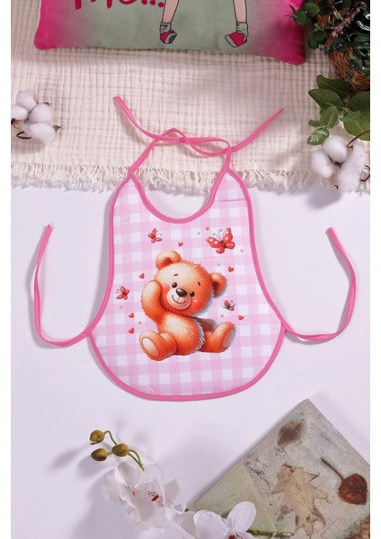 Ekose Pembe Bear Desenli Sıvı Geçirmez Armut Önlük