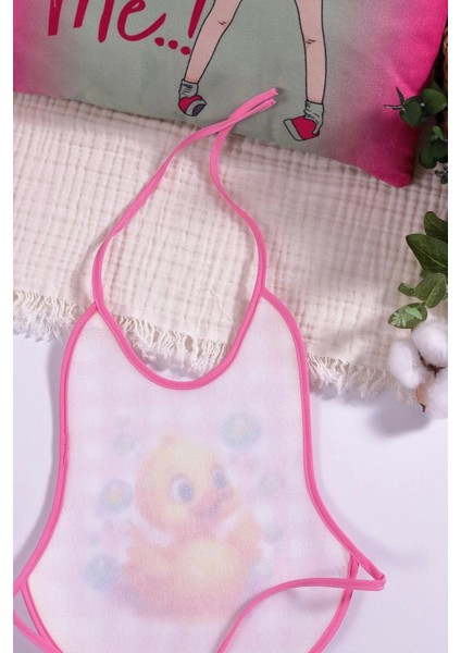 Ekose Pembe Bear Desenli Sıvı Geçirmez Armut Önlük