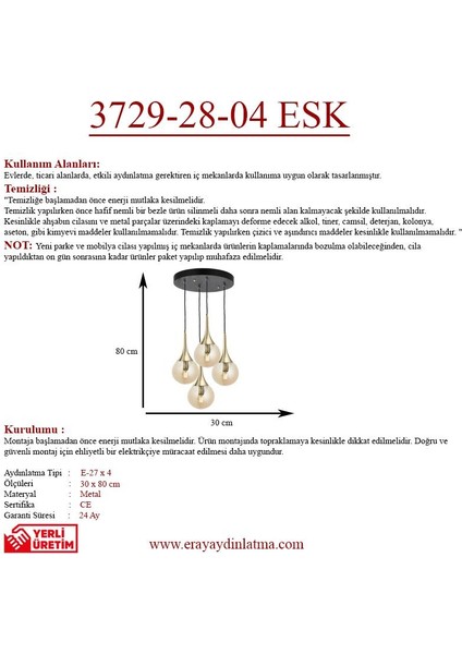 Ery 3729-28-04 4 Lü Eskitme Sarkıt Avize