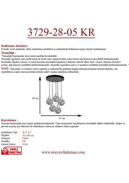 Ery 3729-28-05 5 Li Krom Sarkıt Avize
