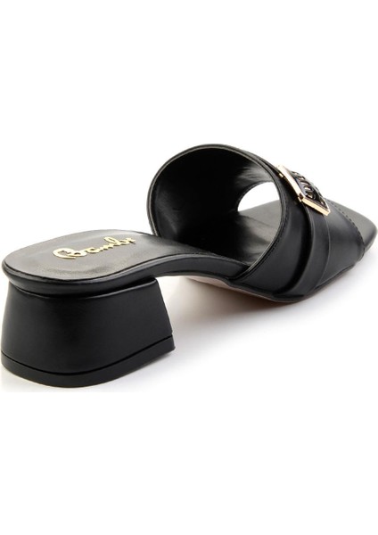 Kadın Terlik Siyah Renk Suni Deri Orta Topuklu Konforlu Kullanım İçin modelleri
