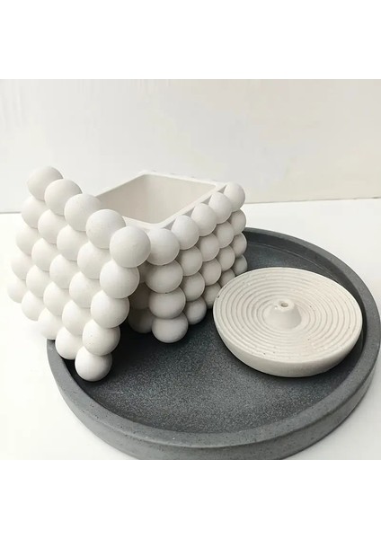 Bubble Kare Beton Saksı & Kalemlik - Modern Minimalist Dekoratif Organizer