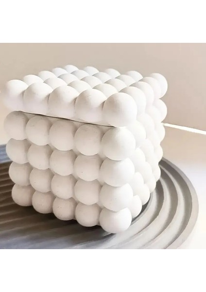 Bubble Kare Beton Saksı & Kalemlik - Modern Minimalist Dekoratif Organizer
